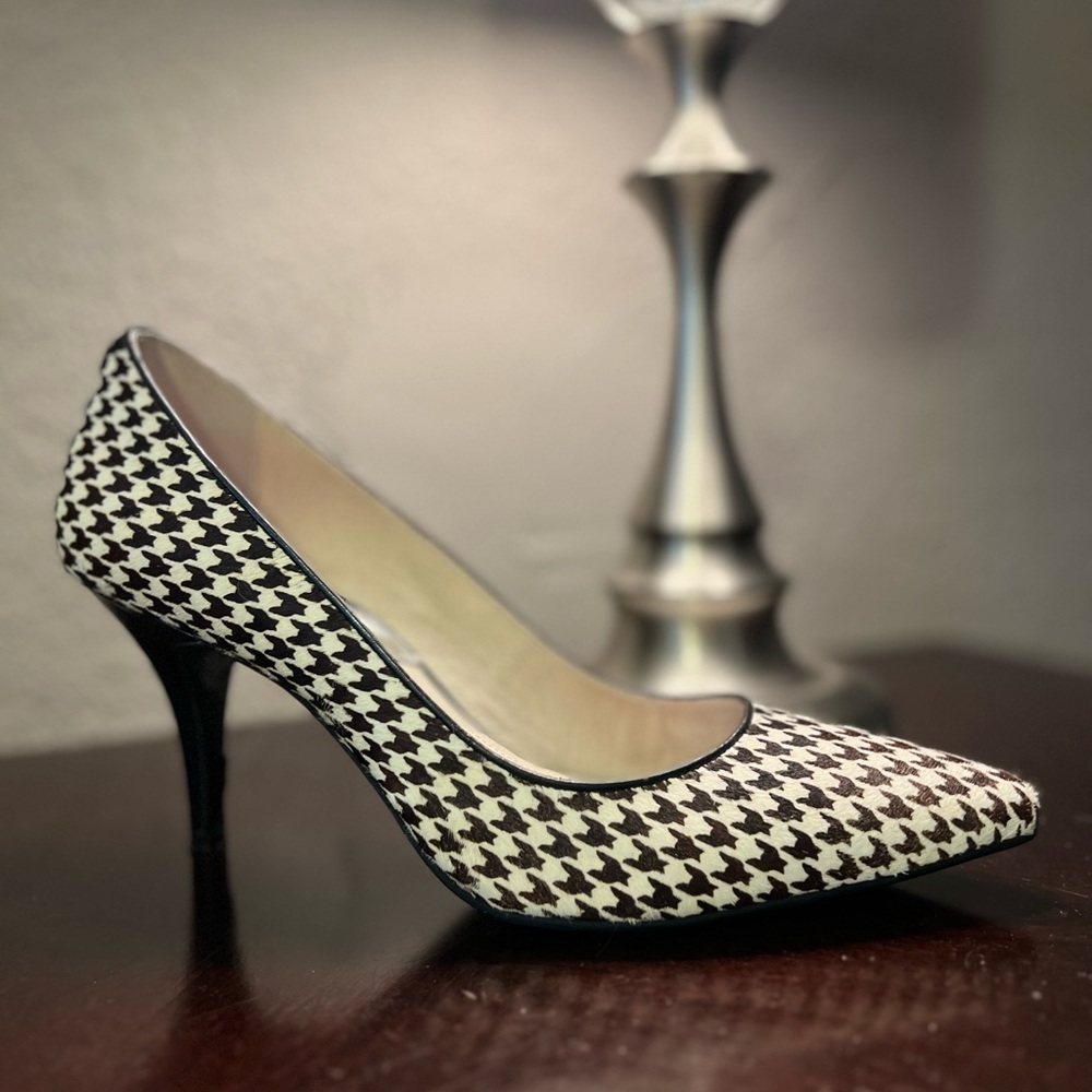 Michael Kors, leather suede, cow fur hide, hounds tooth, size 9.5